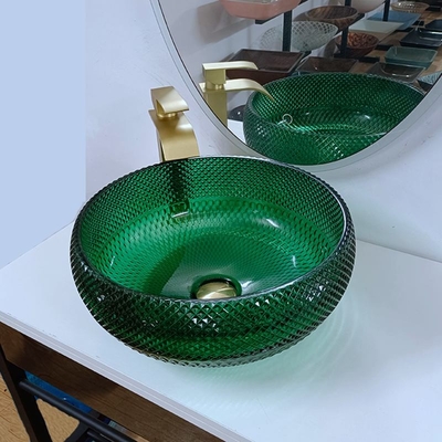 Vanité en verre verte Diamond Mordern Round Bathroom de bassins de navire