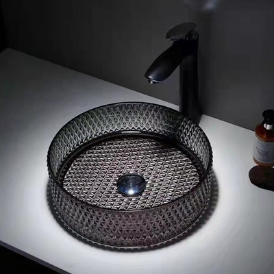 Évier clair transparent Diamond Crystal clair de salle de bains de bassins en verre modernes de navire
