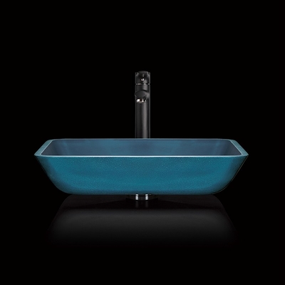 Rectangle bleu durci d'évier bleu de bol en verre au-dessus de longueur contre de 460mm
