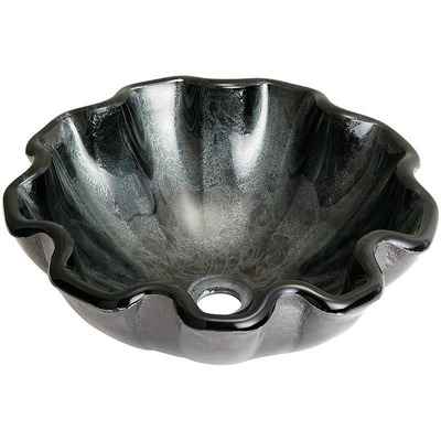 La fleur forment le gris chaud de fonte de grand de cuvette de salle de bains verre trempé d'évier