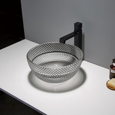 Toilette autour de la salle de bains en verre Crystal Transparent d'évier noir de navire