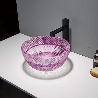 Cuvette supérieure d'évier de salle de bains de bâti de petit de navire pourpre en verre rond moderne d'évier