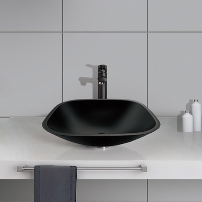 Anti partie supérieure du comptoir de rouille de Matt Square Bowl Bathroom Sink de Tableau de dessus de verre trempé acide de noir