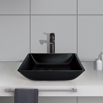 Verre trempé de l'évier 400mm de Matt Black Basin Square Vessel de salle de toilette