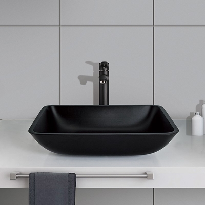Crystal Stone Bathroom Wash Basins givré Matte Vessel Sink noir rectangulaire