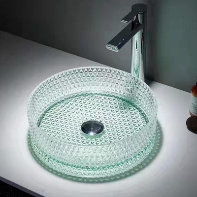 Bassins en verre cylindrique H112mm, art de navire lavabo de 14 pouces vert clair