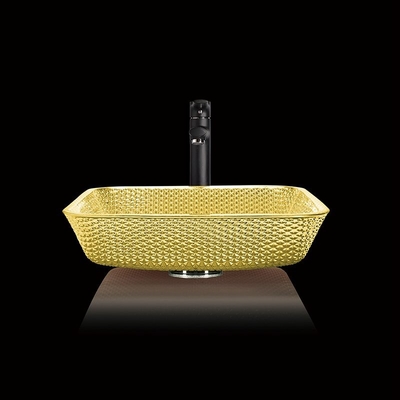 Les éviers passés au bichromate de potasse de vanité de partie supérieure du comptoir ajustent le navire en verre Crystal Luxury Gold Color