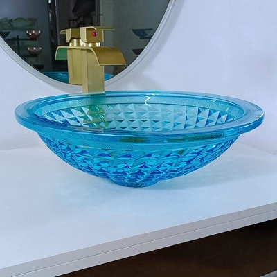 La salle de bains bleue artistique de navire éviers l'évier de vanité de forme ronde en cristal d'océan