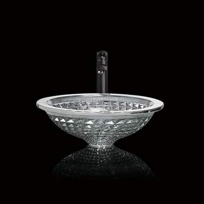 L'entonnoir argenté a formé les éviers en verre de navire de Crystal Wash Basins Chromed Etched