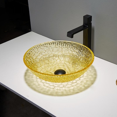 Jaune moderne laqué rond d'or en verre 12mm de Crystal Wash Basins Low Profile