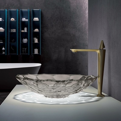 12 pouces Grey Glass Wash Basin transparent, évier de vanité de salle de bains pour l'hôtel