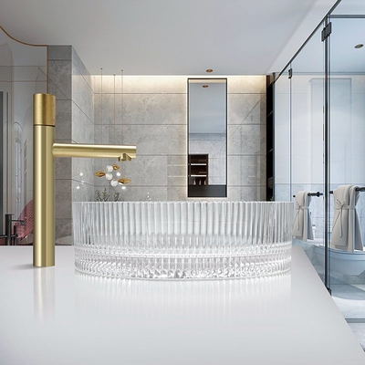 Le cylindre éviers de navire de dessus de Tableau a formé de lavabo cristal en verre clair 15,5 de restaurant des »