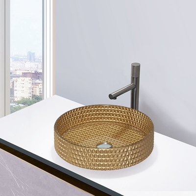 45mm Crystal Glass Wash Basin Gold colorent l'évier cylindrique de vanité de salle de bains de forme