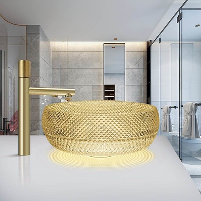 Évier de vanité de salle de bains de couleur de Crystal Glass Vessel Basins Yellow de conception de l'Italie
