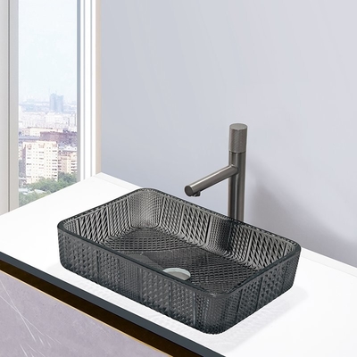 Évier noir transparent en verre de forme rectangulaire de lavabo de style européen