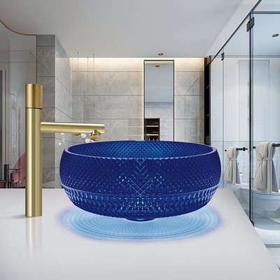 Évier bleu de partie supérieure du comptoir de couleur de Crystal Glass Vessel Basins Royal