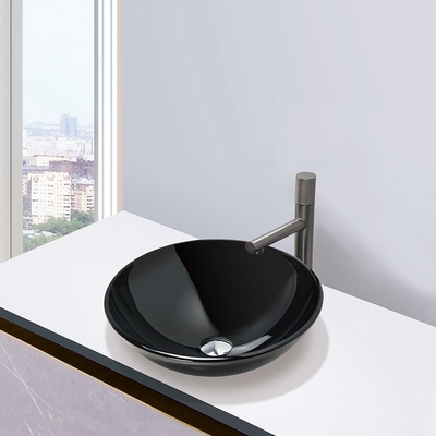lavabos de partie supérieure du comptoir de salle de bains de noir d'évier de verre trempé de 420mm