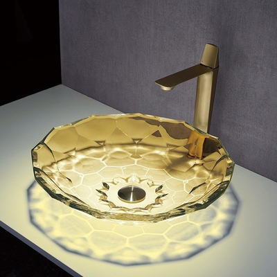 Partie supérieure du comptoir de Crystal Vessel Sinks Yellow Color de lavabo en verre de forme de boule d'OEM