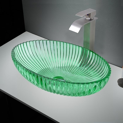 Évier en verre vert transparent de Cabinet de bassins de navire pour la décoration de salle de bains