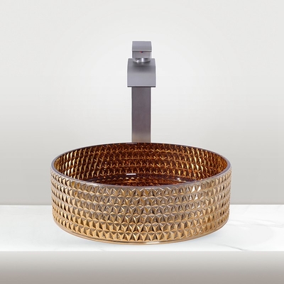 Lavabo en verre lisse avec la forme ronde d'évier de partie supérieure du comptoir de matériel de support