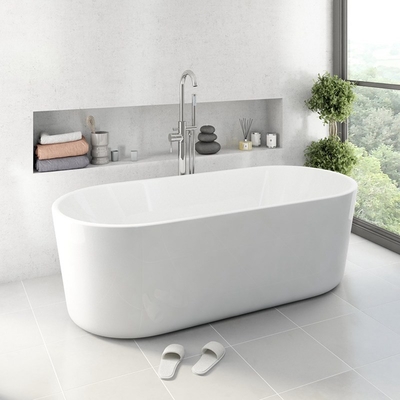 Forme ovale, feuille d'acrylique pure fraîche, baignoire debout avec écoulement au centre