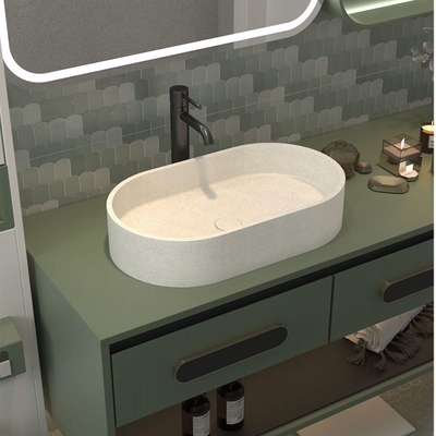 Écoulement en béton bassin de lavage en forme ovale évier de salle de bain