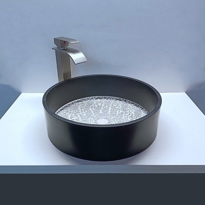 400*400*120 mm bassin de lavage en verre à bord noir avec drainage Taille 1,77 pouce