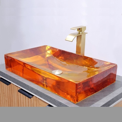 Pas de débordement Lavoir de salle de bains avec déchets éclaboussants inclus évier en verre vitré