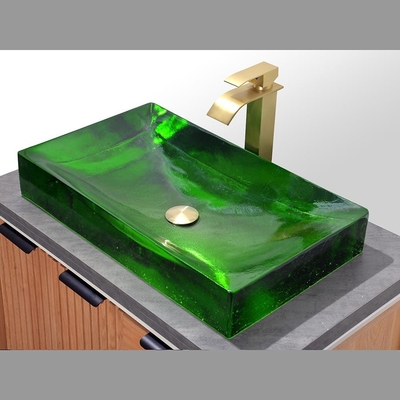 Projet de salle de bains en verre vitré avec lavabo pop-up