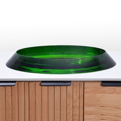 Étagères en verre glacé ovale semi-incorporé éviers en verre vert évier