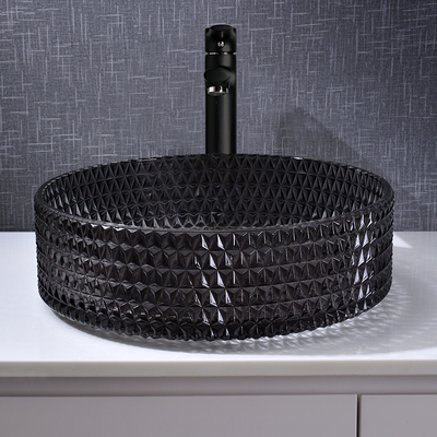 Diamond Shape Crystal Wash Basin évier rond noir transparent de partie supérieure du comptoir de 22 pouces
