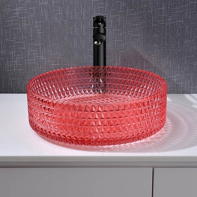 Éviers de navire de salle de bains de bassin de Crystal Glass Red Hand Wash