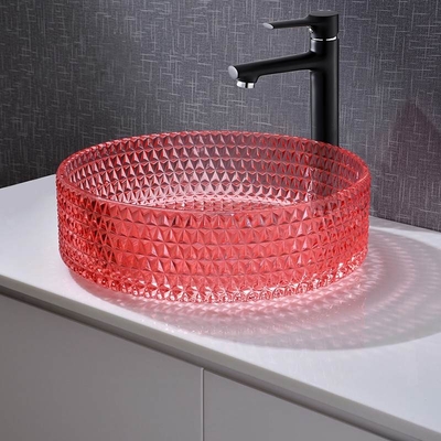 Éviers de navire de salle de bains de bassin de Crystal Glass Red Hand Wash
