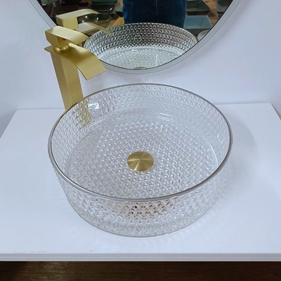 Cuvette en verre artistique debout libre en verre de navire de lavabo de 10 pouces avec le bord argenté