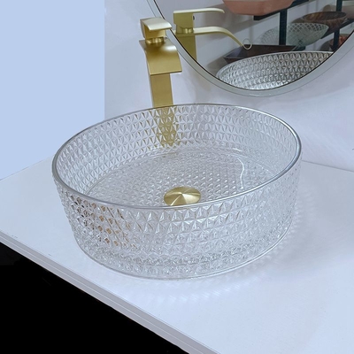 Cuvette en verre artistique debout libre en verre de navire de lavabo de 10 pouces avec le bord argenté