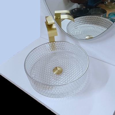 Cuvette en verre artistique debout libre en verre de navire de lavabo de 10 pouces avec le bord argenté