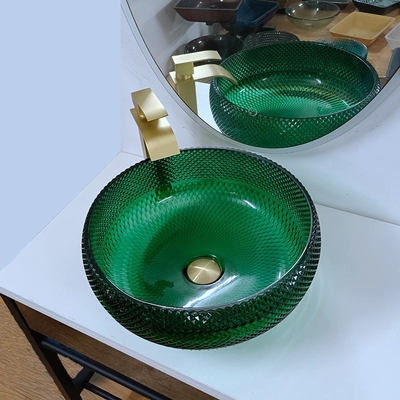 Vanité en verre verte Diamond Mordern Round Bathroom de bassins de navire