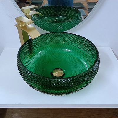 Vanité en verre verte Diamond Mordern Round Bathroom de bassins de navire