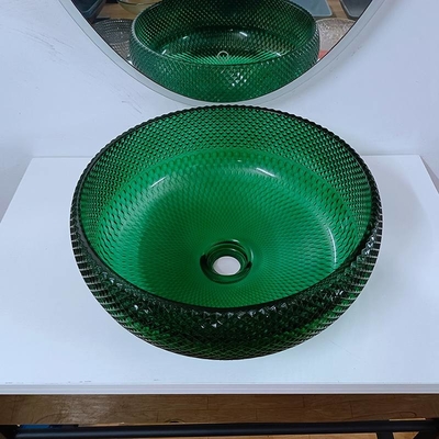 Vanité en verre verte Diamond Mordern Round Bathroom de bassins de navire