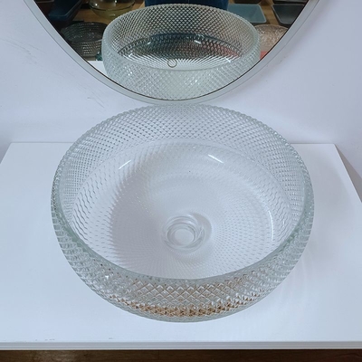 Bassins en verre clairs Crystal Round Artistic de navire partie supérieure du comptoir d'évier de navire de 10 pouces