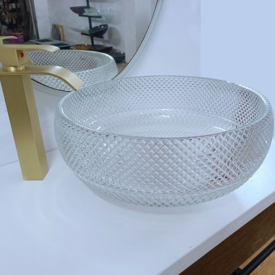 Bassins en verre clairs Crystal Round Artistic de navire partie supérieure du comptoir d'évier de navire de 10 pouces