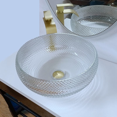 Bassins en verre clairs Crystal Round Artistic de navire partie supérieure du comptoir d'évier de navire de 10 pouces