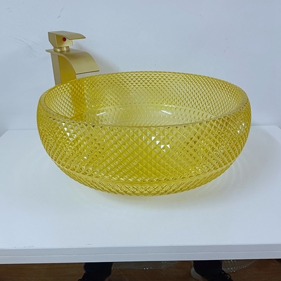 La cuvette jaune d'évier de salle de bains de 17,7 pouces dénomment le cristal 12mm rond de 180mm