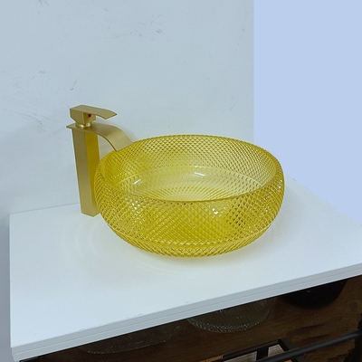 La cuvette jaune d'évier de salle de bains de 17,7 pouces dénomment le cristal 12mm rond de 180mm