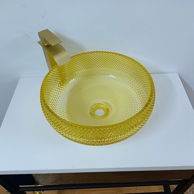 La cuvette jaune d'évier de salle de bains de 17,7 pouces dénomment le cristal 12mm rond de 180mm