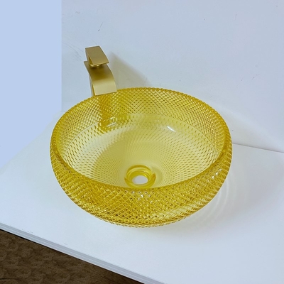 La cuvette jaune d'évier de salle de bains de 17,7 pouces dénomment le cristal 12mm rond de 180mm