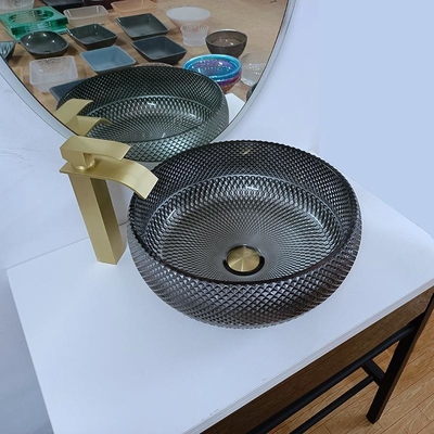 cuvette argentée d'évier de salle de bains de conception italienne de 180mm autour de lavabo bleu de compteur de dessus de Tableau