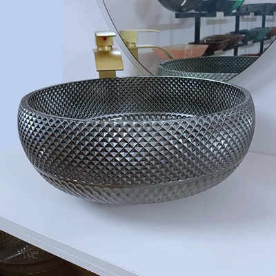 cuvette argentée d'évier de salle de bains de conception italienne de 180mm autour de lavabo bleu de compteur de dessus de Tableau