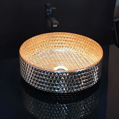 Le bassin de salle de bains de rond de vanité a passé l'or au bichromate de potasse Diamond Shape Crystal Glass
