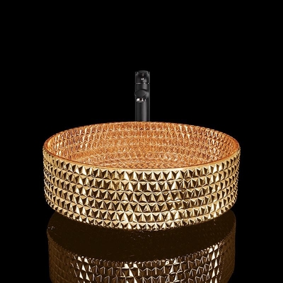 Le bassin de salle de bains de rond de vanité a passé l'or au bichromate de potasse Diamond Shape Crystal Glass